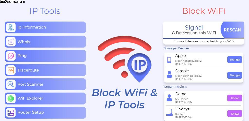 Block WiFi & IP Tools Premium 1.1 اپلیکیشن جعبه ابزار شبکه و وای فای مخصوص اندروید