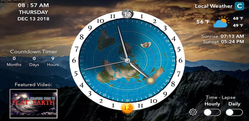 Flat Earth Sun, Moon & Zodiac Clock 3.2 ساعت با قابلیت نمایش موقعیت ماه و خورشید در آسمان مخصوص اندروید