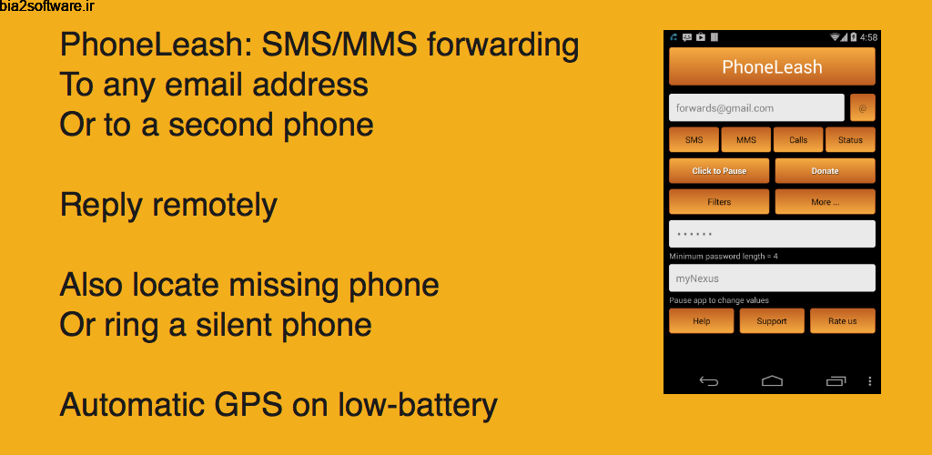 PhoneLeash: SMS/MMS forwarding 4.04 فوروارد sms و mms مخصوص اندروید