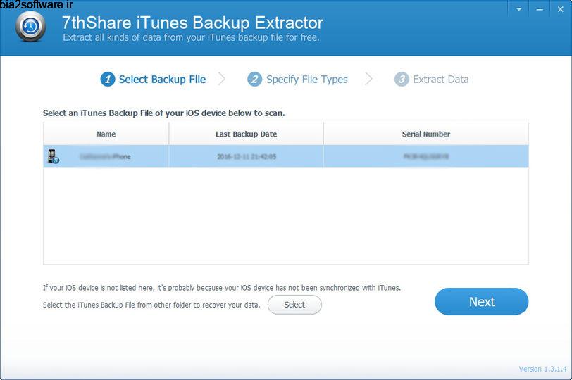 7thShare iTunes Backup Extractor 1.3.1.4 استخراج بکاپ های آیتونز
