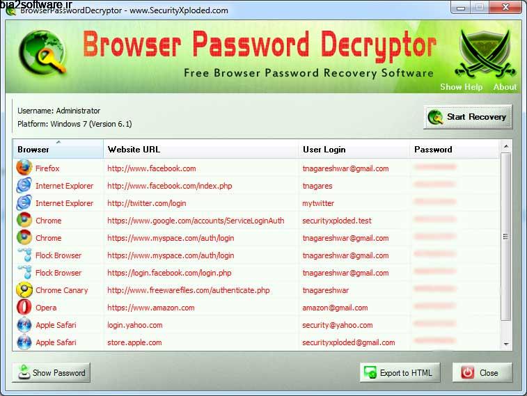 Browser Password Decryptor 9.0 بازیابی پسوردها از مرورگرها