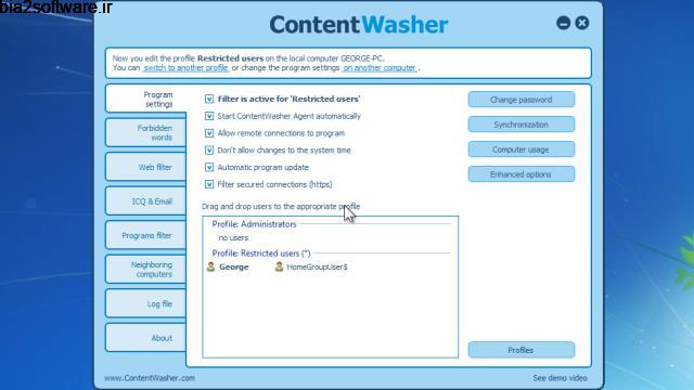 کنترل استفاده کودکان از کامپیوتر (برای ویندوز)  ContentWasher 5.10 Windows