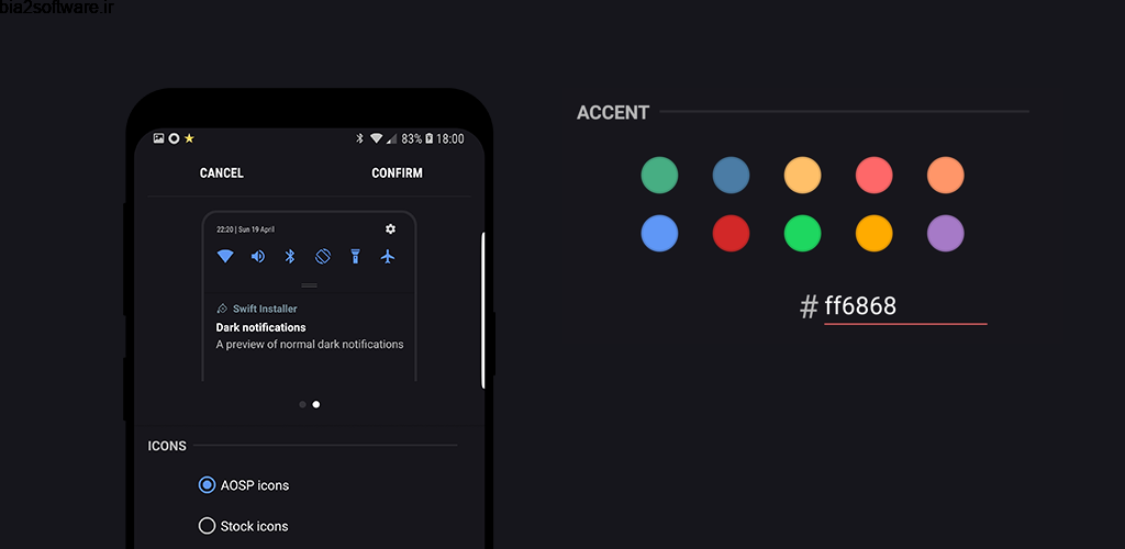 Swift Installer – Themes & color engine 337 تم دارک با رنگ های زیبا برای Substratum اندروید Swift Installer – Themes & color engine 337 تم دارک با رنگ های زیبا برای Substratum اندروید