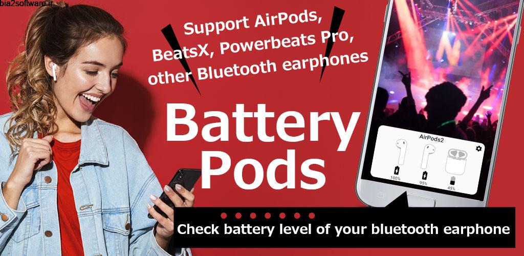 Battery Pods for AirPods battery 2.63 نمایش سطح شارژ باتری ایرپاد اندروید Battery Pods for AirPods battery 2.63 نمایش سطح شارژ باتری ایرپاد اندروید