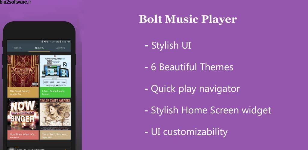 Bolt Music Plus – Mp3 Player, Audio Player 1.0 موزیک پلیر قدرتمند، شیک و سریع اندروید ! Bolt Music Plus – Mp3 Player, Audio Player 1.0 موزیک پلیر قدرتمند، شیک و سریع اندروید !
