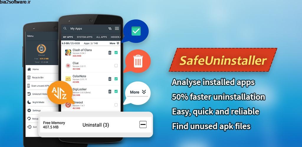 Safe Uninstaller – Premium app deleter 1.1 ابزار حذف سریع و ایمن برنامه ها اندروید Safe Uninstaller – Premium app deleter 1.1 ابزار حذف سریع و ایمن برنامه ها اندروید