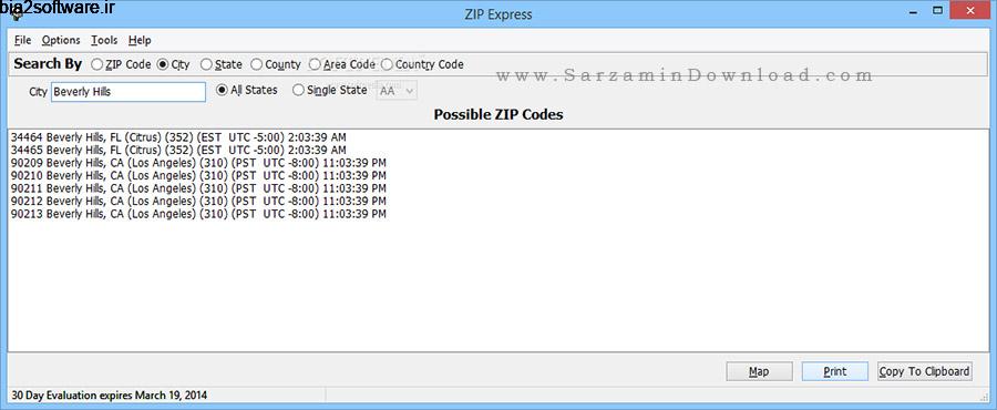 مشاهده کد پستی Zip Express 2.8 Windows مشاهده کد پستی Zip Express 2.8 Windows